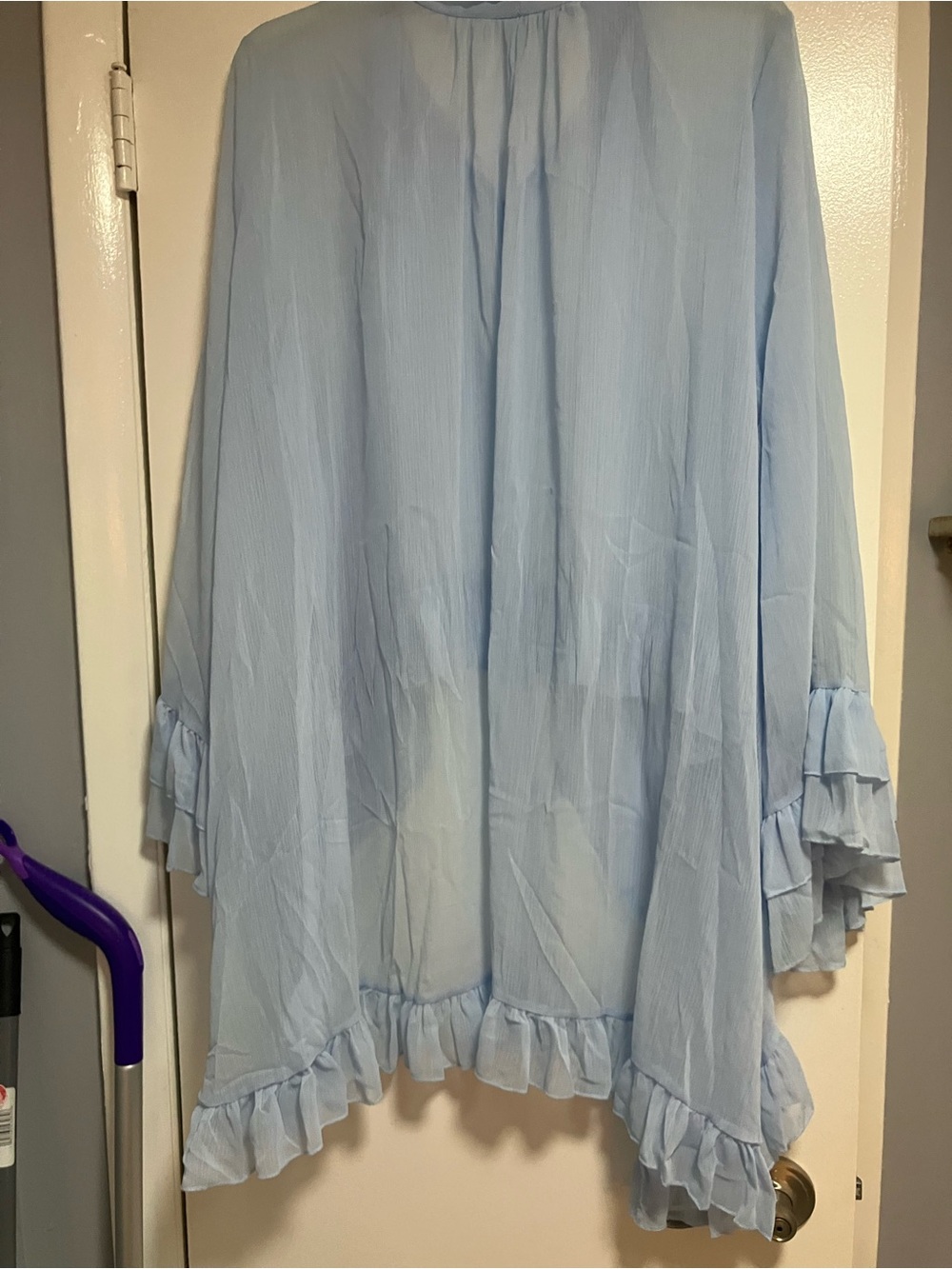 Sheer Ruffle Peasant Blouse - Blue - Picture 7 of 8